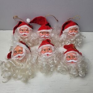 Vintage 60s Rubber Santa Head Ornaments
